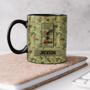 Personalized Australian Soldier/ Veteran Rank Flag Camo Black Mug Printed 23FEB-HQ01