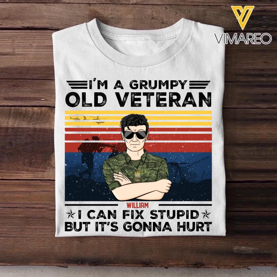 Personalized I'm A Grumpy Canadian Old Veteran I Can Fix Stupid Rank Camo Printed Tshirts 23FEB-HQ01