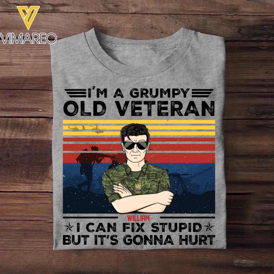 Personalized I'm A Grumpy Canadian Old Veteran I Can Fix Stupid Rank Camo Printed Tshirts 23FEB-HQ01