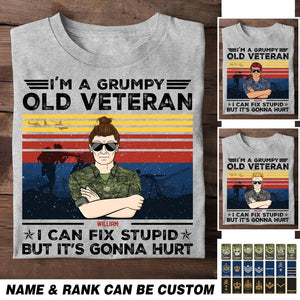 Personalized I'm A Grumpy Canadian Old Veteran I Can Fix Stupid Rank Camo Printed Tshirts 23FEB-HQ01