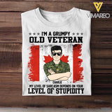 Personalized I'm A Grumpy Canadian Old Veteran My Level Of Sarcasm Depends On Your Level Of Stupidity Rank Camo Printed Tshirts 23FEB-DT02
