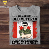 Personalized I'm A Grumpy Canadian Old Veteran My Level Of Sarcasm Depends On Your Level Of Stupidity Rank Camo Printed Tshirts 23FEB-DT02