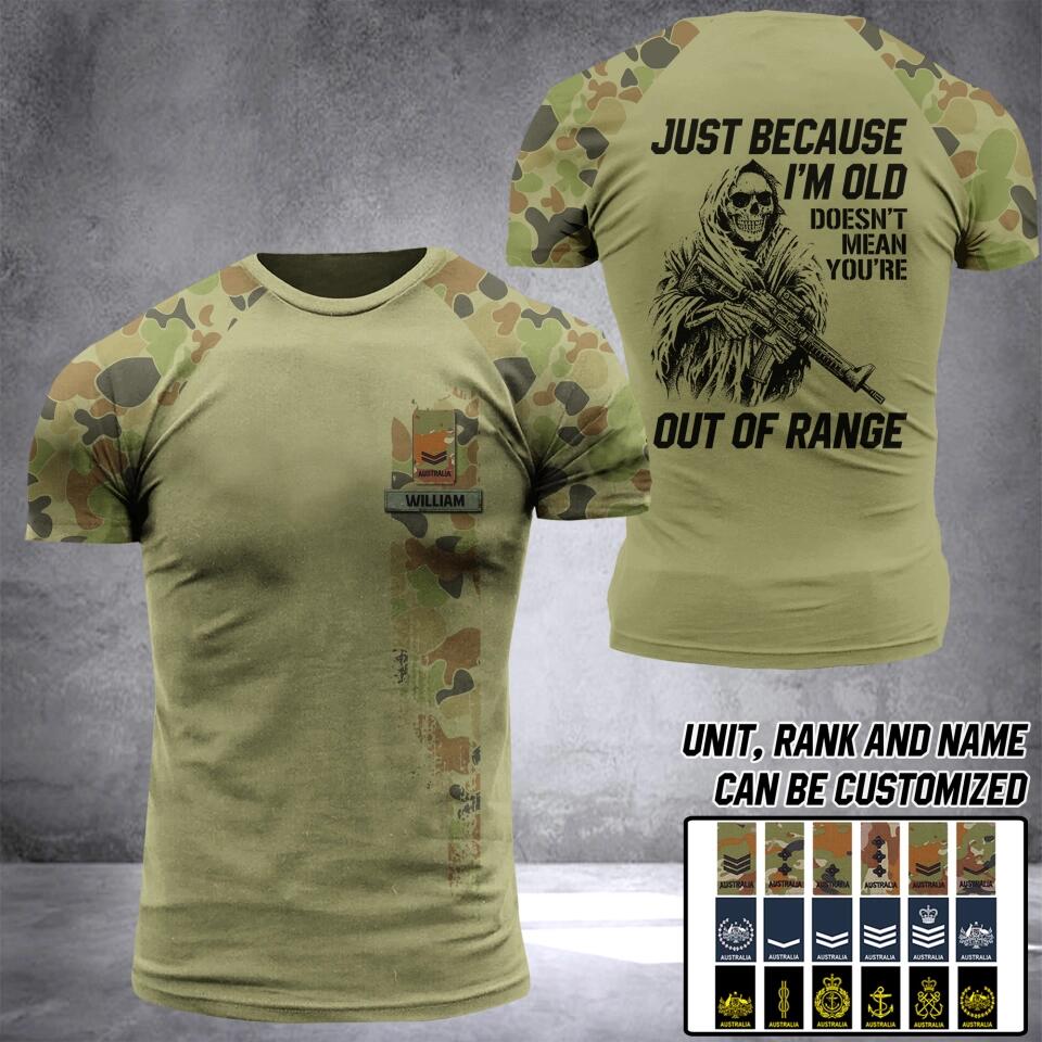 Personalized Australian Veteran/ Soldier  Rank Camo 3D Printed Tshirt QTDT0202