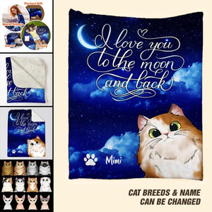 Personalized I Love You To The Moon And Back Cat Lovers Quilt Blanket Printed QTDT0302