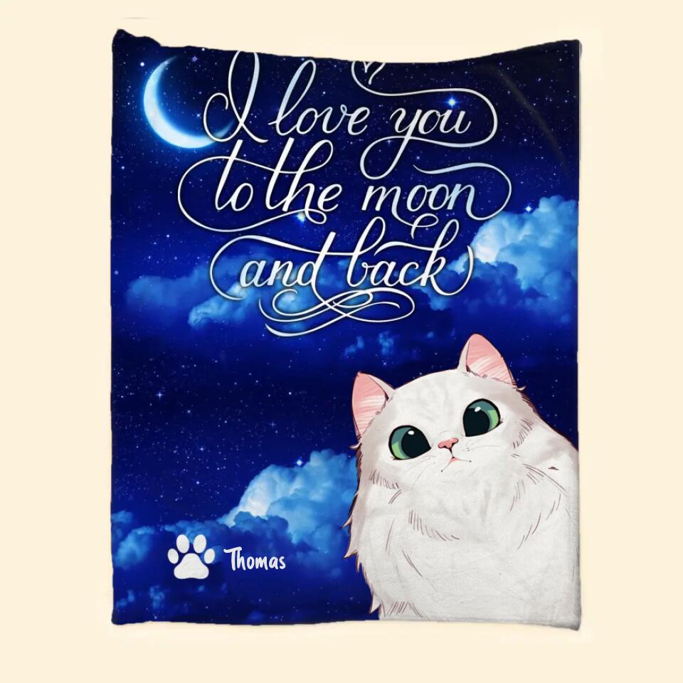 Personalized I Love You To The Moon And Back Cat Lovers Quilt Blanket Printed QTDT0302