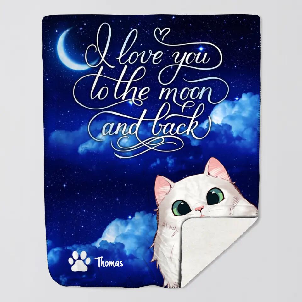 Personalized I Love You To The Moon And Back Cat Lovers Quilt Blanket Printed QTDT0302