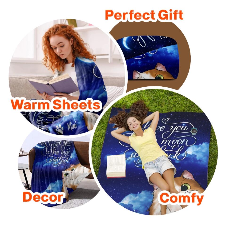 Personalized I Love You To The Moon And Back Cat Lovers Quilt Blanket Printed QTDT0302