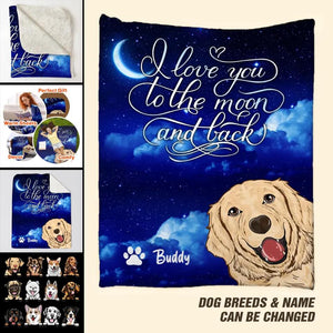 Personalized I Love You To The Moon And Back Dog Lovers Quilt Blanket Printed QTDT0302