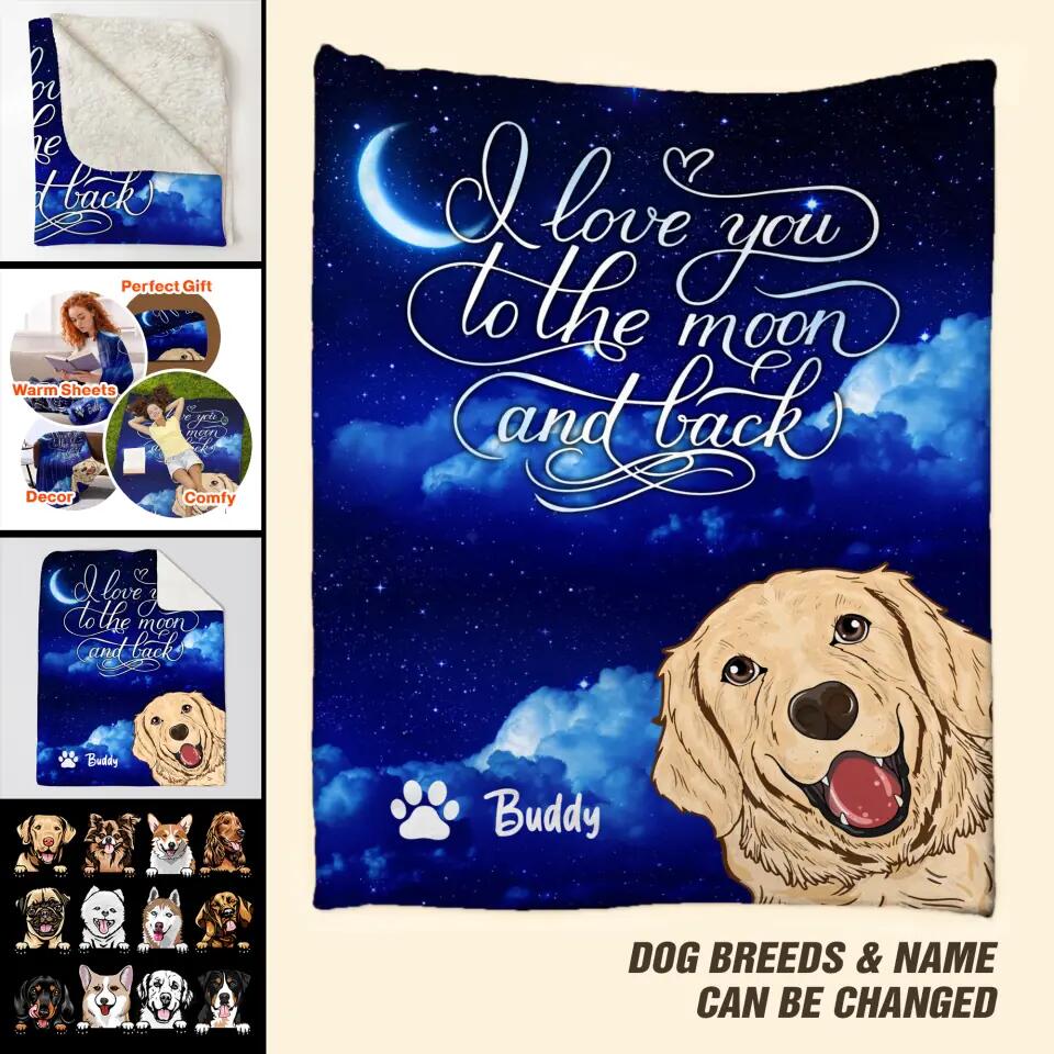 Personalized I Love You To The Moon And Back Dog Lovers Quilt Blanket Printed QTDT0302
