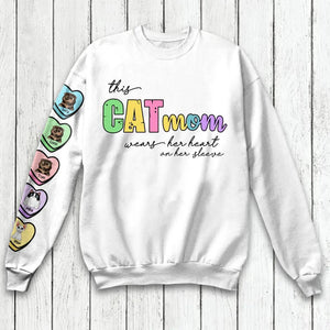 Personalized This Cat Mom Wears Her Heart On Her Sleeve Hoodie or Sweater 3D Printed QTVQ3001