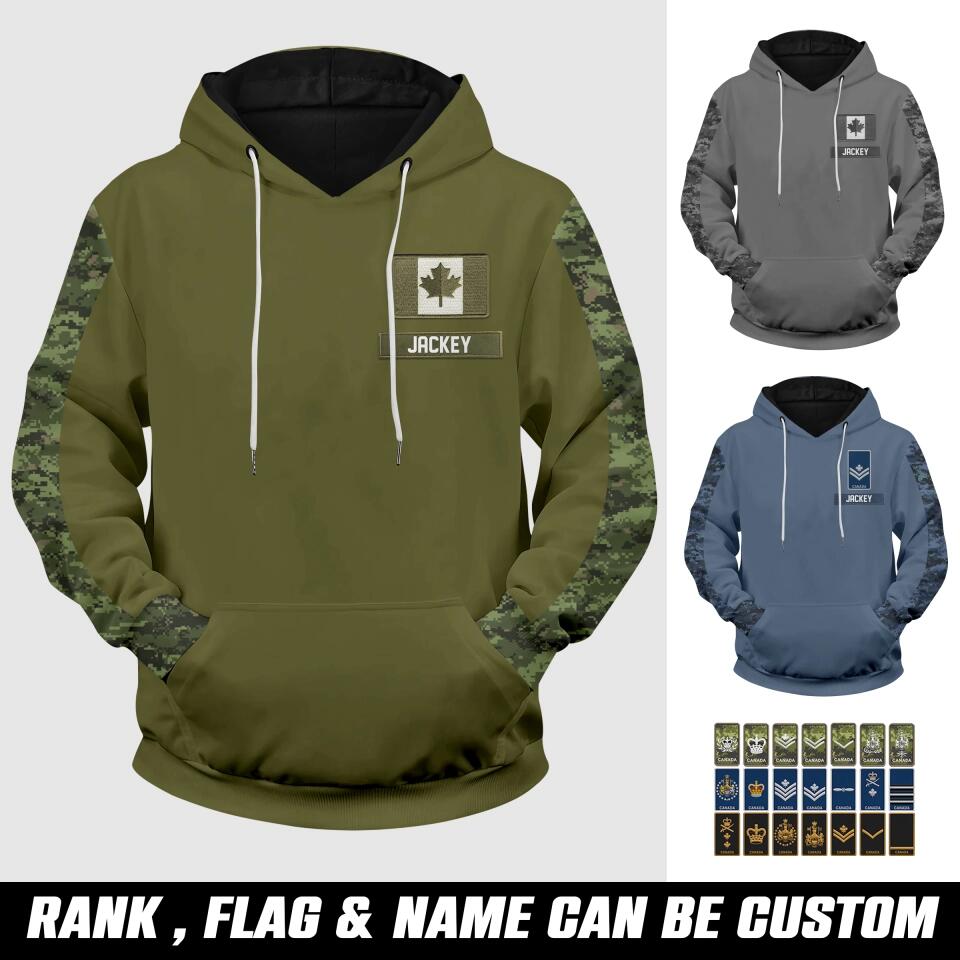 Personalized Canadian Solider/ Veteran With Name and Rank or Flag Camo Hoodie 3D Printed QTHQ0402