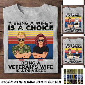 Personalized Being A Wife Is A Choice Being A Norwegian Veteran's Wife Is A Privilege Rank Camo Printed Tshirts 23FEB-HQ04