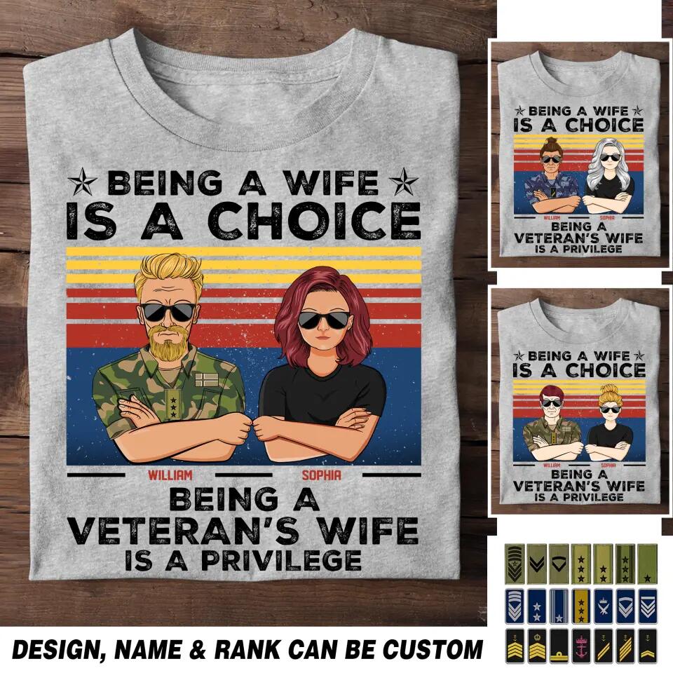 Personalized Being A Wife Is A Choice Being A Norwegian Veteran's Wife Is A Privilege Rank Camo Printed Tshirts 23FEB-HQ04
