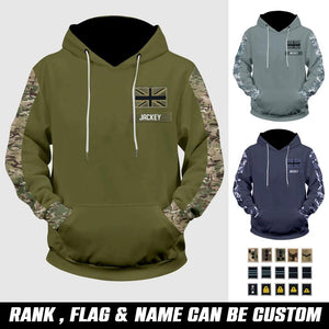 Personalized UK Solider/ Veteran With Name and Rank or Flag Camo Hoodie 3D Printed QTHQ0402
