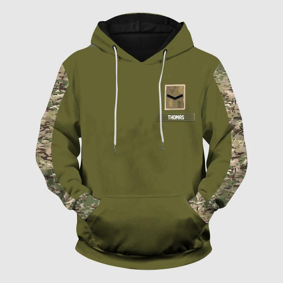 Personalized UK Solider/ Veteran With Name and Rank or Flag Camo Hoodie 3D Printed QTHQ0402