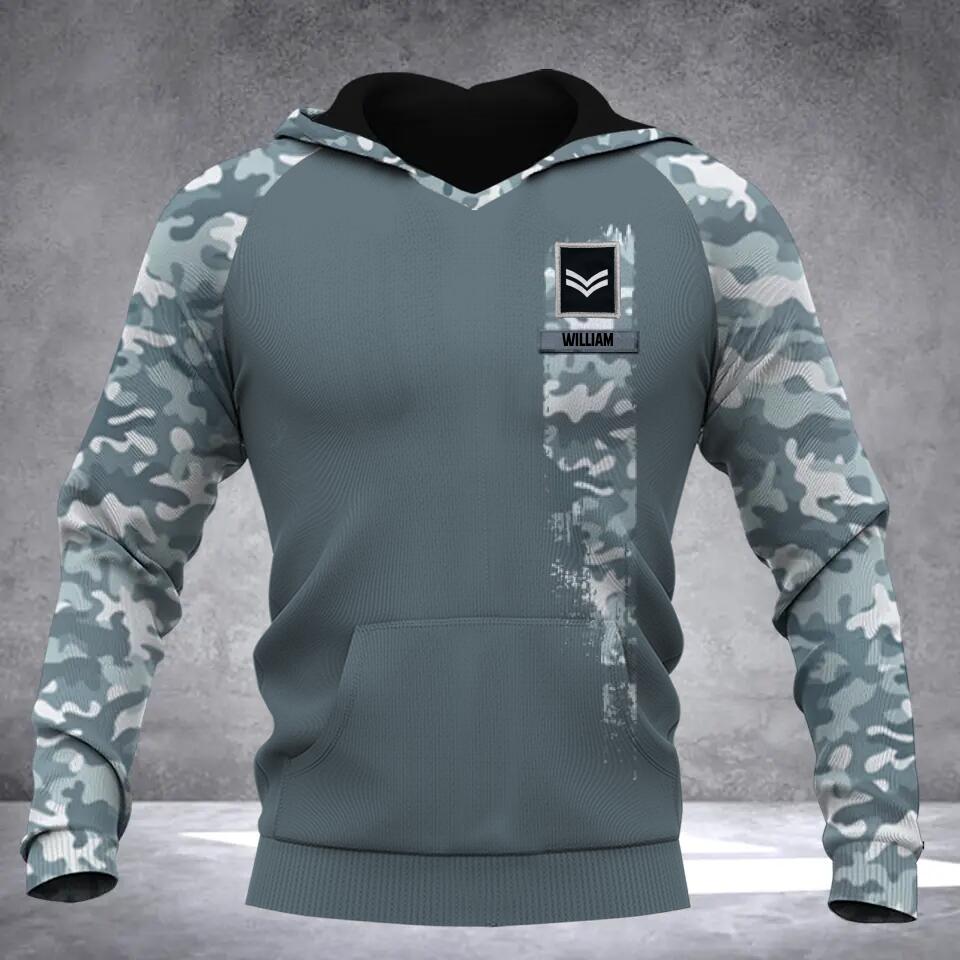 Personalized UK Solider/ Veteran One A Soldier Always A Soldier  Camo With Name and Rank Hoodie Or Tshirt 3D Printed QTDT0602