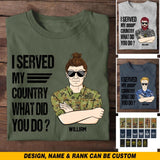 Personalized Australian Soldier/Veteran I Served My Country What Did You Do Rank Camo Printed Tshirts FEB23-HQ06