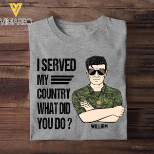 Personalized Canadian Soldier/Veteran I Served My Country What Did You Do Rank Camo Printed Tshirts FEB23-HQ06