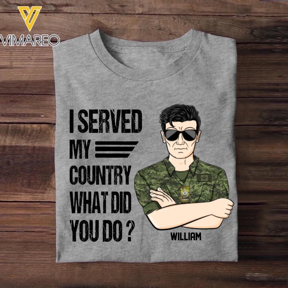 Personalized Canadian Soldier/Veteran I Served My Country What Did You Do Rank Camo Printed Tshirts FEB23-HQ06