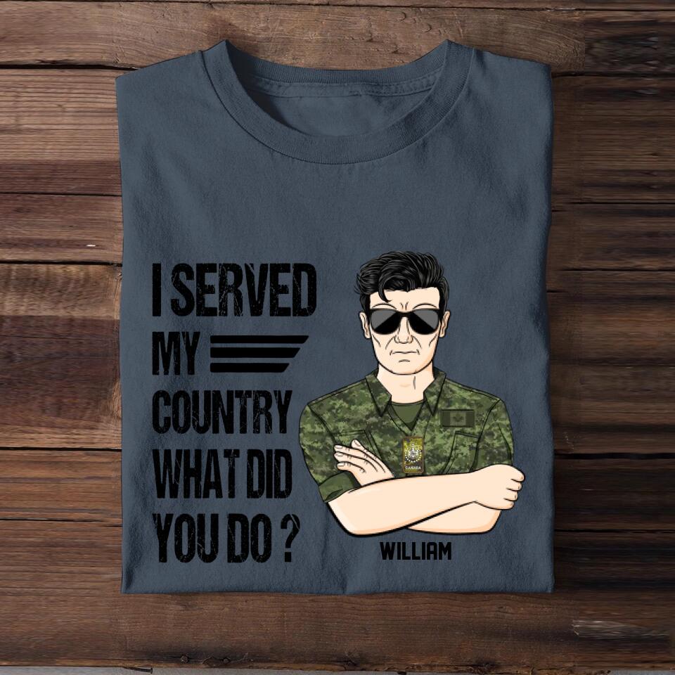 Personalized Canadian Soldier/Veteran I Served My Country What Did You Do Rank Camo Printed Tshirts FEB23-HQ06
