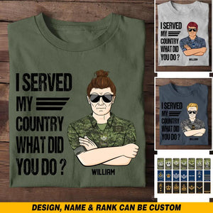 Personalized Canadian Soldier/Veteran I Served My Country What Did You Do Rank Camo Printed Tshirts FEB23-HQ06
