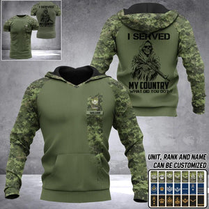 Personalized Canadian Solider/ Veteran I Served My Country What Did You Do Name and Rank Camo Hoodie 3D Printed 23FEB-DT06