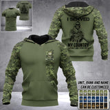 Personalized Canadian Solider/ Veteran I Served My Country What Did You Do Name and Rank Camo Hoodie 3D Printed 23FEB-DT06