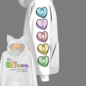 Personalized This Cat Mom Wear Her Heart on Her Sleeve Hoodie Printed QTHQ0702