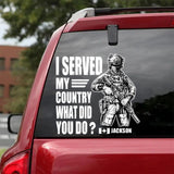 Personalized Canadian Solider/ Veteran I Served My Country What Did You Do Decal Printed 23FEB-HQ07