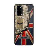 Personalized UK Soldier/ Veteran Rank Camo Flag Phonecase Printed 23FEB-DT09