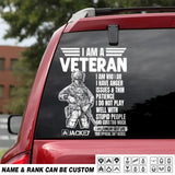 Personalized I Am An US Veteran I Am Who I Am Rank Decal Printed QTHQ1302