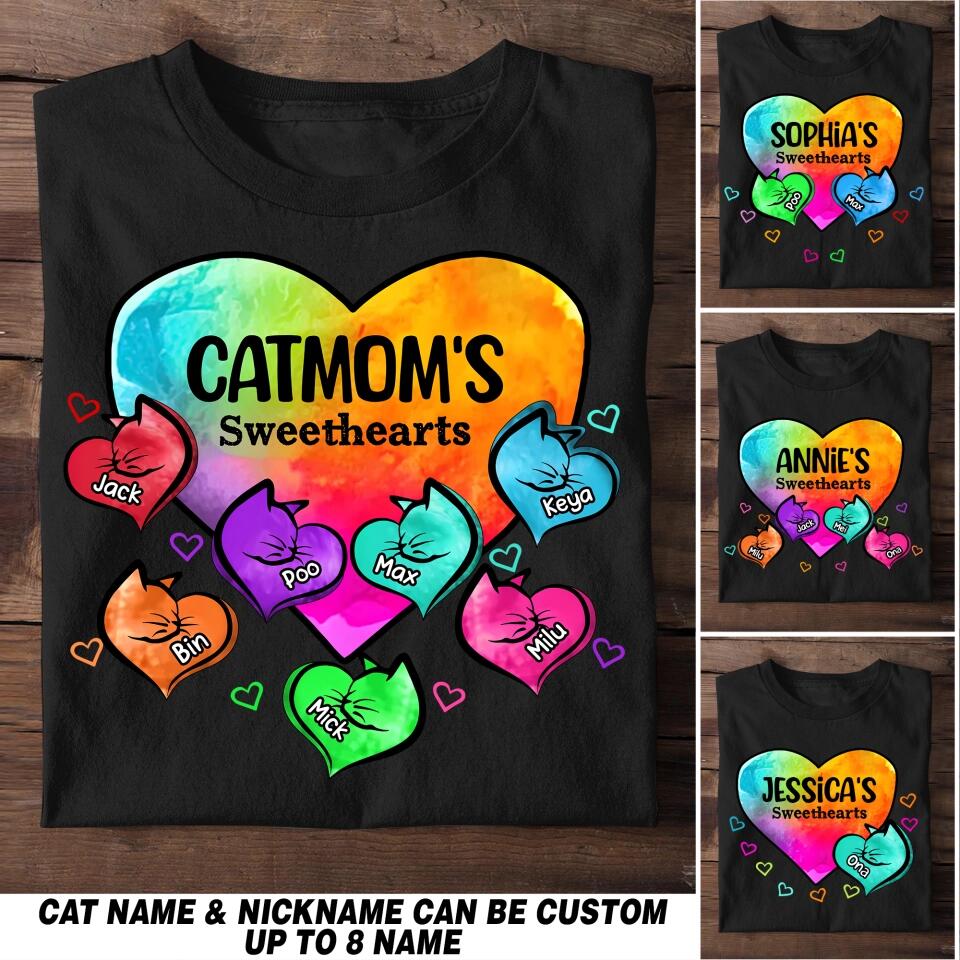 Personalized Catmom's Sweethearts & Cat's Name Tshirt Printed 23FEB-HQ13