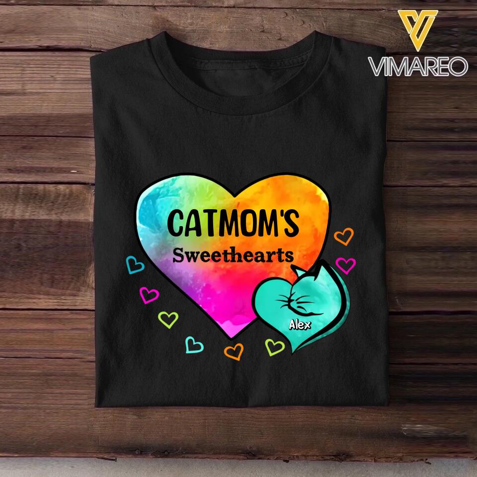 Personalized Catmom's Sweethearts & Cat's Name Tshirt Printed 23FEB-HQ13