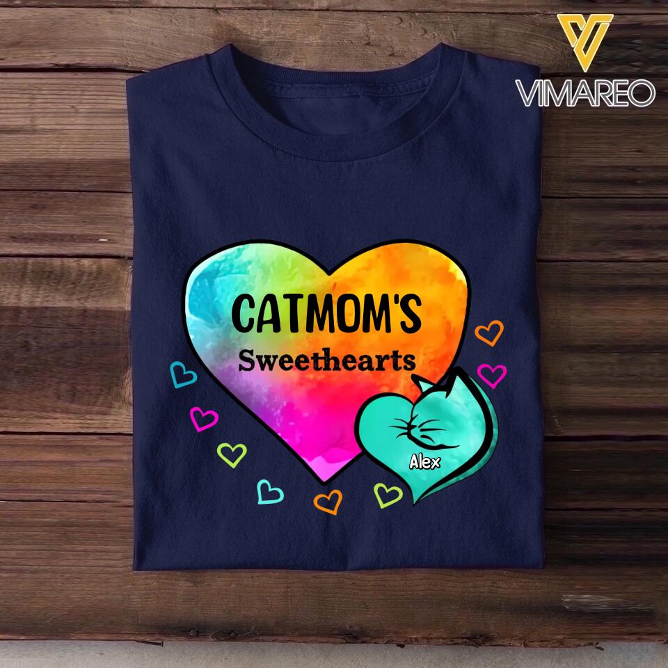 Personalized Catmom's Sweethearts & Cat's Name Tshirt Printed 23FEB-HQ13