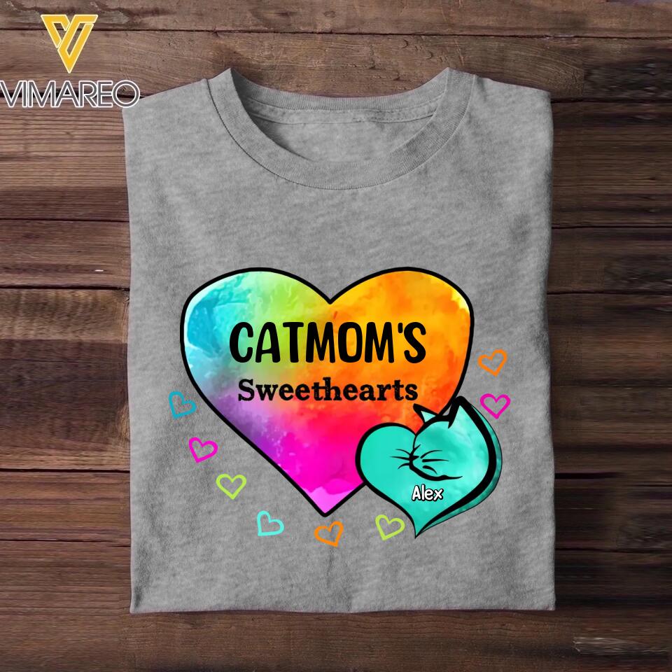 Personalized Catmom's Sweethearts & Cat's Name Tshirt Printed 23FEB-HQ13