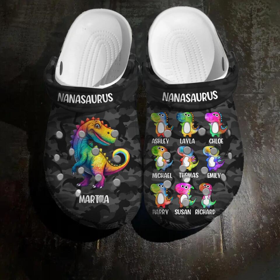 Personalized Colorful Grandmasaurus Nana Gigi Mom  Dinosaur Kid Tshirt Printed PNHQ1402