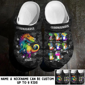 Personalized Colorful Grandmasaurus Nana Gigi Mom  Dinosaur Kid Tshirt Printed PNHQ1402