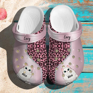 Personalized Leopard Skin & Cats Cat Lovers Gift Clog Slipper Shoes Printed PNVD1802