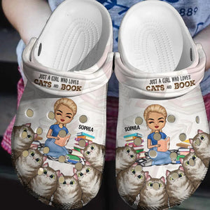 Personalized Just A Girl Who Loves Cats And Book Clog Slipper Shoes Printed PNDT2302