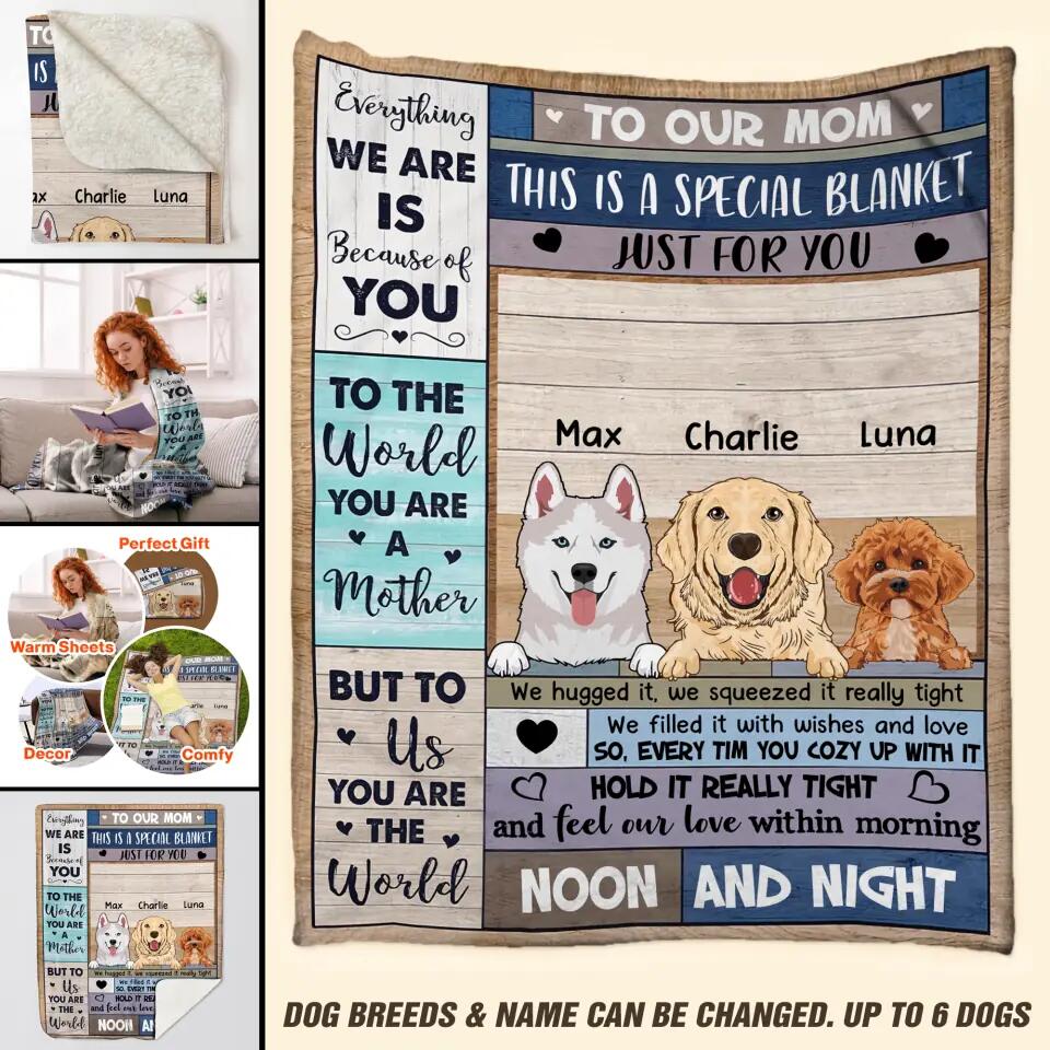 Personalized Everything We Are Is Because Of You To Dog Mom Dog Lovers Quilt Blanket Printed 23FEB-VD27