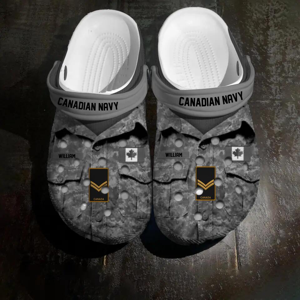 Personalized Canadian Veteran/Soldier Rank Camo & Name Clog Slipper Shoes Printed  23FEB-HQ28