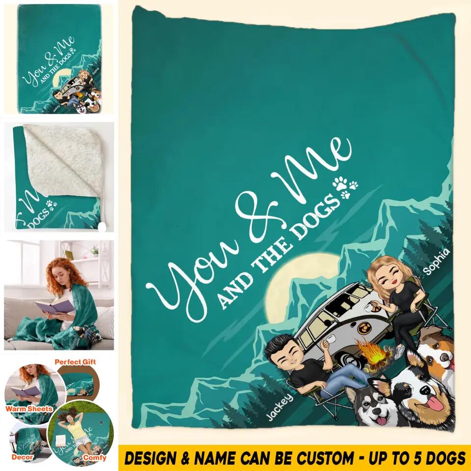 Personalized You Me And The Dogs Camping Couple Dog Lovers Quilt Blanket Printed 23FEB-HQ28