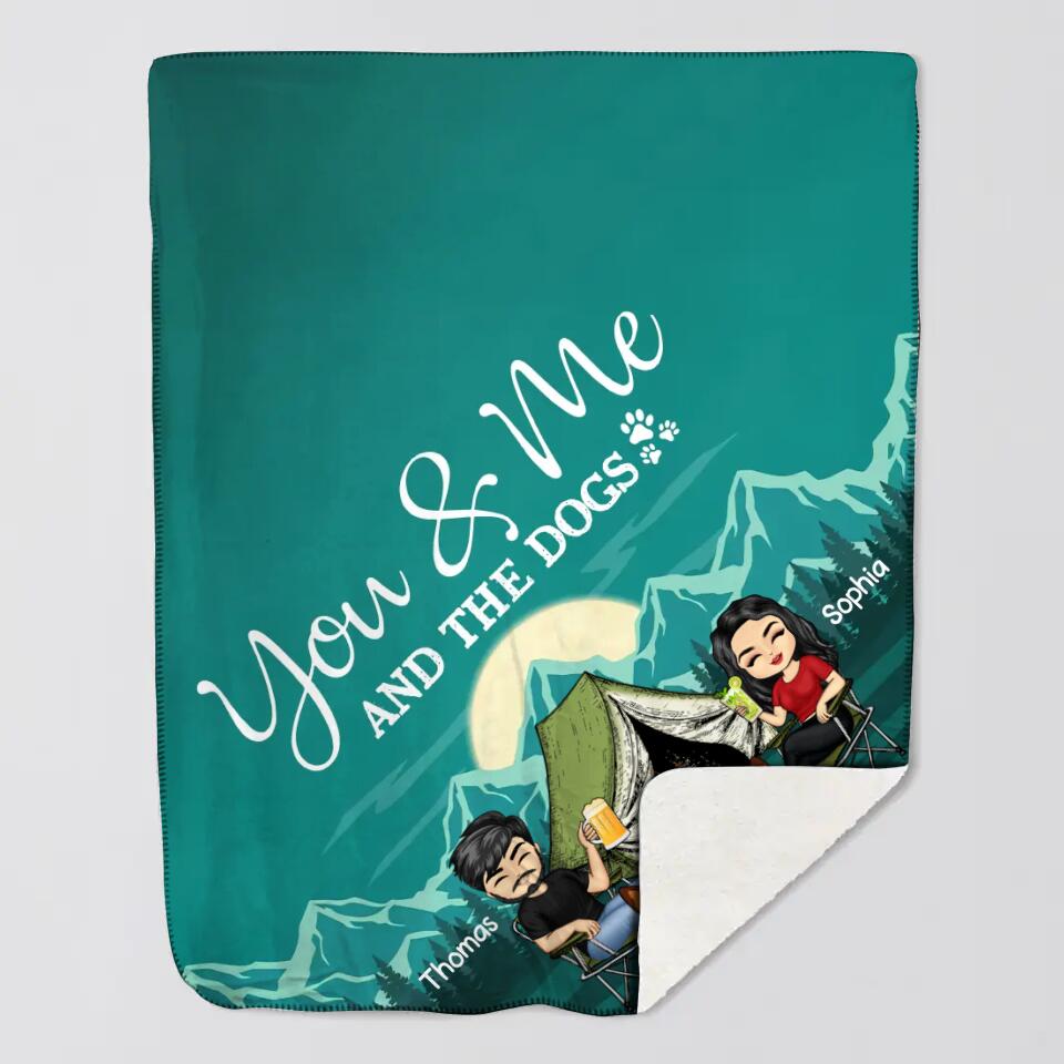 Personalized You Me And The Dogs Camping Couple Dog Lovers Quilt Blanket Printed 23FEB-HQ28
