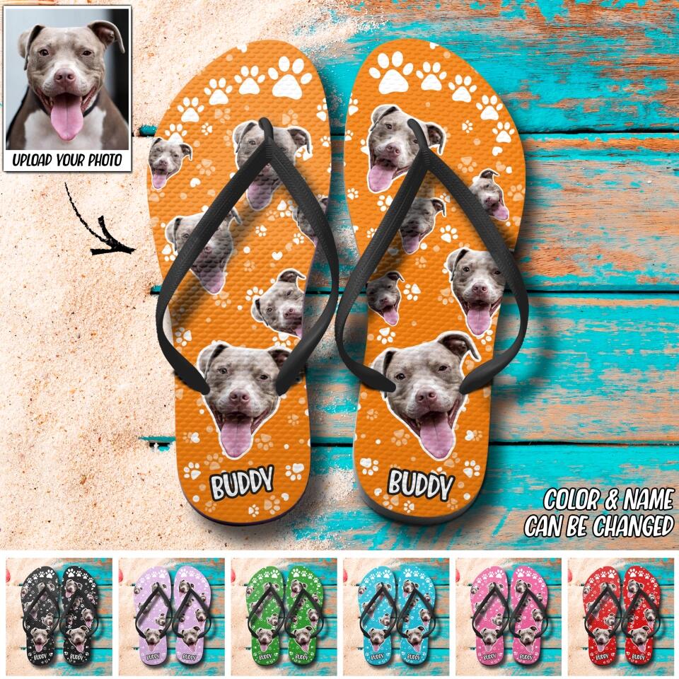 Personalized Upload Your Dog's Photo Dog Lovers Gift Flip Flops Printed PNDT0103