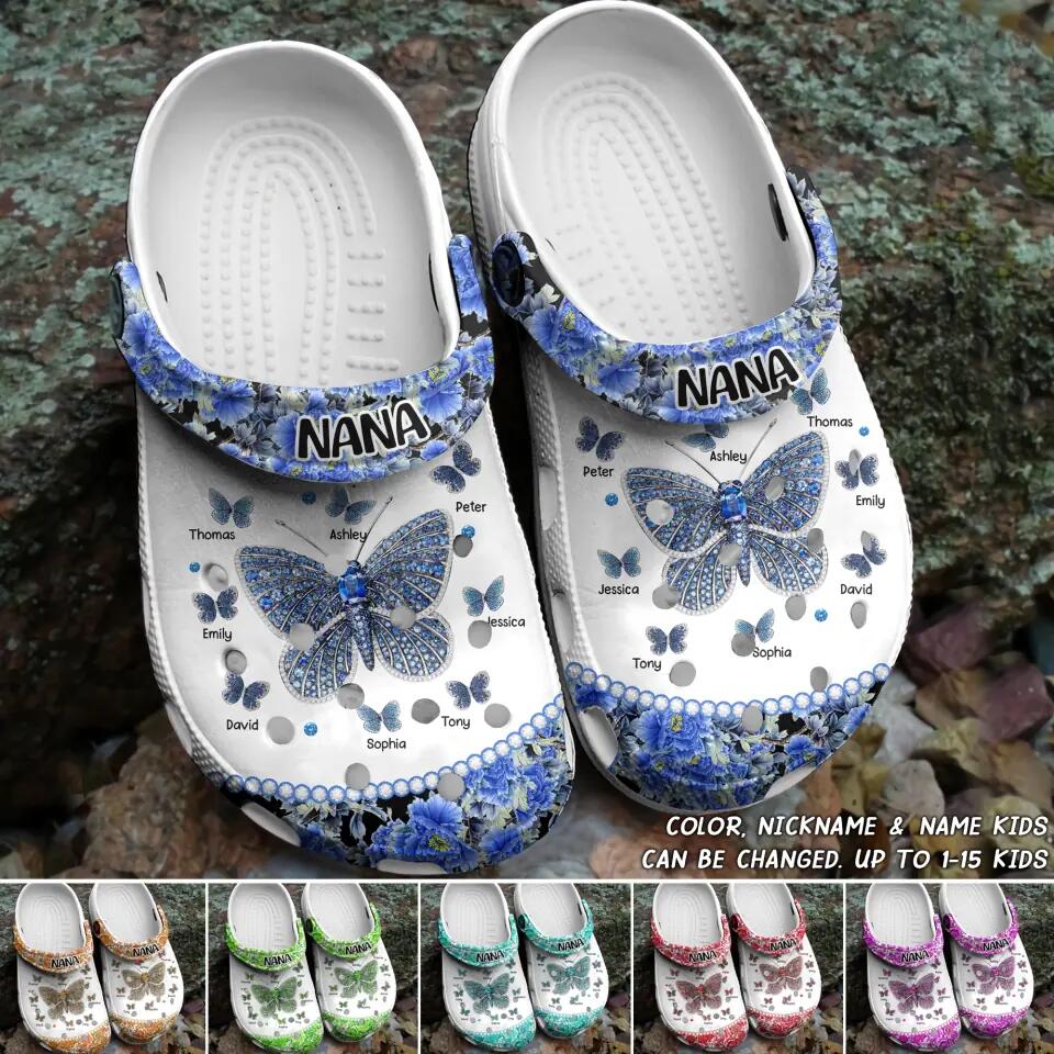 Personalized Grandma Nana Mom Aunt Butterfly Kid Name Clog Slipper Shoes Printed 23MAR-DT02
