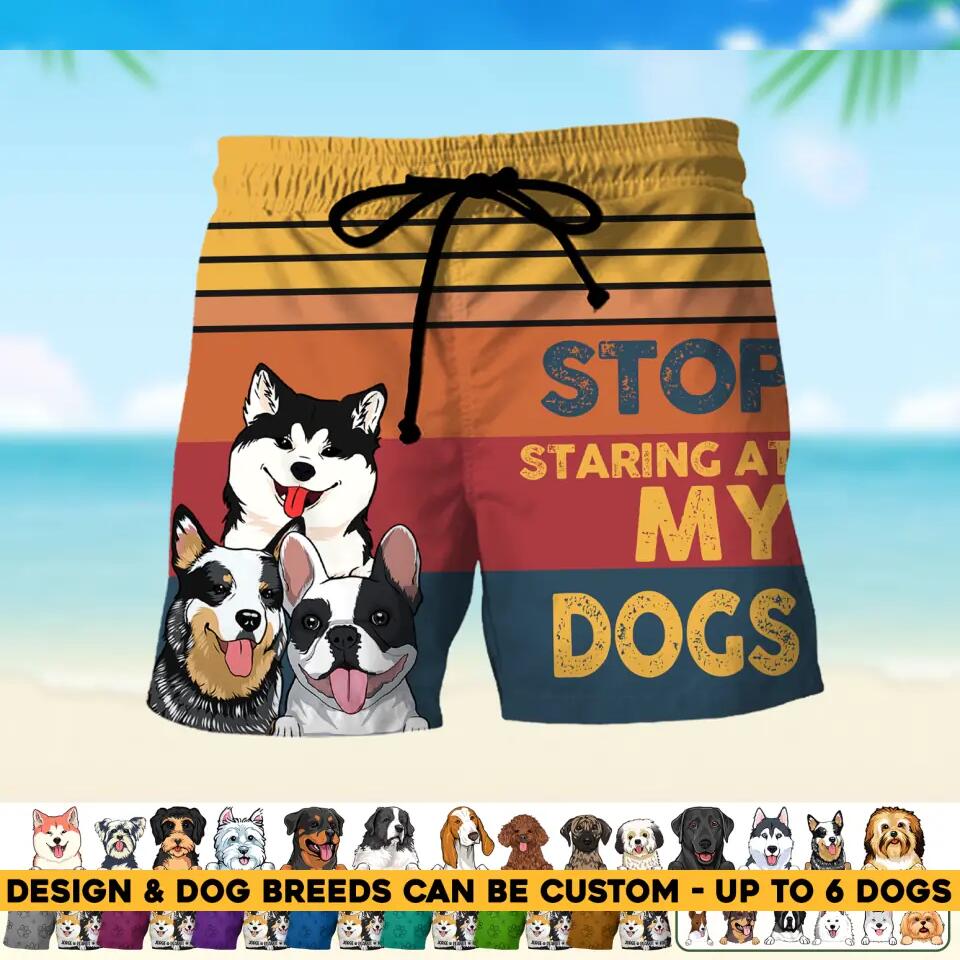 Personalized Stop Staring At My Dogs Dog Lovers Tropical Beach Short QTHQ0403
