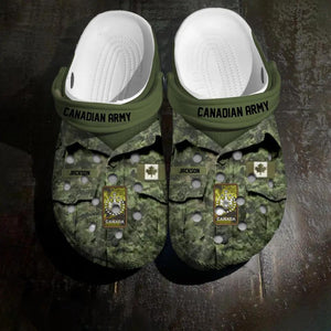 Personalized Canadian Veteran/Soldier Rank Camo & Name Clog Slipper Shoes Printed  23FEB-HQ28