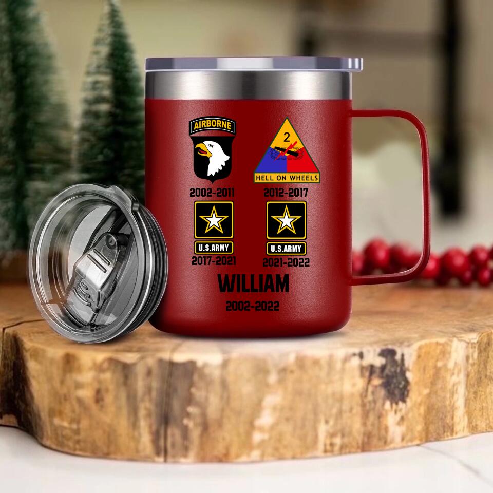 Personalized Us Soldier/ Veteran With Logo Name And Year Laser Handle Cup Printed 22MAR-DT08