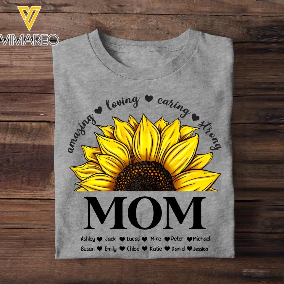 Personalized Amazing Loving Caring Strong Sunflower  Grandma Mom Aunt Nana Kid Name Tshirt Printed QTHQ0903