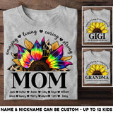 Personalized Amazing Loving Caring Strong Sunflower  Grandma Mom Aunt Nana Kid Name Tshirt Printed QTHQ0903